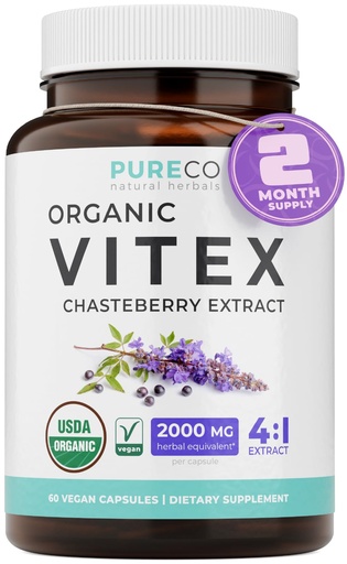 [BRSRGFQECMPAOCYU] Organic Vitex Chasteberry Supplement for Women - High Strength Chaste Tree Berry Extract Supports Hormone Balance for Women from PMS to Menopause - Filler Free Vegan & Non-GMO (2 Month Supply)