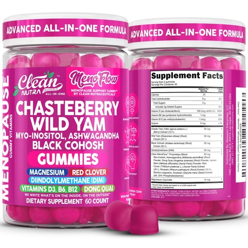 [BRSREFAHAEFWMYL3] Clean Nutra Menopause Supplements for Women Chastberry Wild Yam Gummies Inositol Black Cohosh Magnesium Red Clover DIM Supplement B6 Magnesium Glycinate Glycine Vitex Hormone Balance Gummy Vitamins