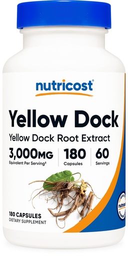 [BRSRGYIYAUIRSGT7] Nutricost Yellow Dock Extract 180 Capsules for 60 Servings - Yellow Dock Root Extract, Vegan, GMO-Free, Gluten-Free