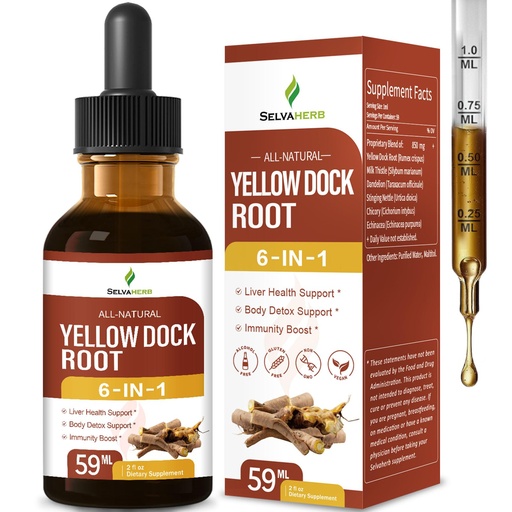 [BRSREYAFCINWGGTH] Yellow Dock Root Organic Drops for Liver Health Support, Body Detox & Immunity Boost Herbal Supplements with Milk Thistle Dandelion Chicory Echinacea Extract. 2oz