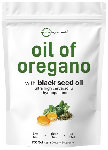 [BRSRAGL6DMBAAFA3] Micro Ingredients Oil of Oregano Softgels, 150 Count | 2 in 1 Formulated with Black Seed Oil | 4X Strength Carvacrol & Thymoquinone | Plant Based, Non-GMO