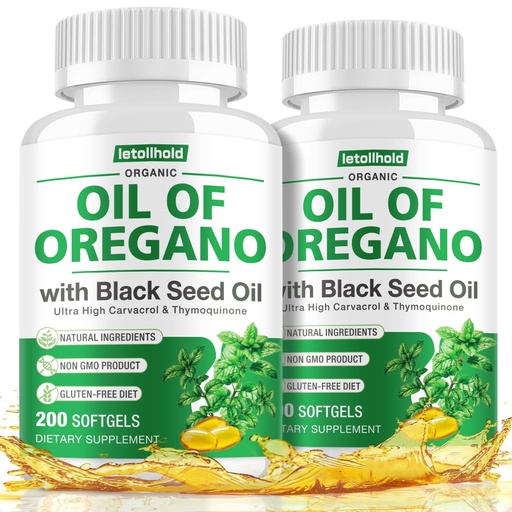 [BRSRE2YNAUPQIELA] Oil of Oregano with Black Seed Oil, 400 Softgel Oregano Oil Oapsules Organic, High Carvacrol, Immune & Antioxidant Support