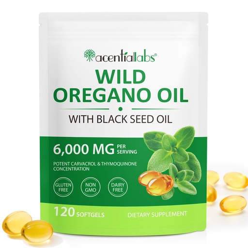 [BRSRACARDMMGA336] Oil of Oregano Softgels, 120 Count Oregano Oil Capsules Organic, 2 in 1 6000mg Oil of Oregano with Black Seed Oil, Natural Defense Supplement, Non-GMO, Easy to Swallow
