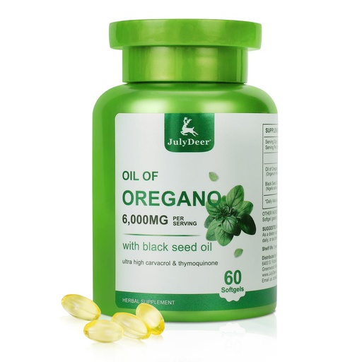 [BRSREFL7CIBA2A3O] JulyDeer Oil of Oregano with Black Seed Oil, 2 in 1 Oregano Oil Supplement Nature with Live High Concentrated Carvacrol & Thymoquinone for Antioxidant & Immune Support, Non-GMO, 60 Softgels