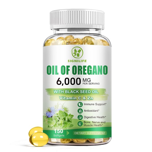 [BRSRE2T2C57GKHTA] Oil of Oregano with Black Seed Oil, 6000mg Oregano Oil Capsules for Immune Support with High Carvacrol & Thymoquinone, Antioxidant, Non-GMO, Gluten Free, 150 Softgels