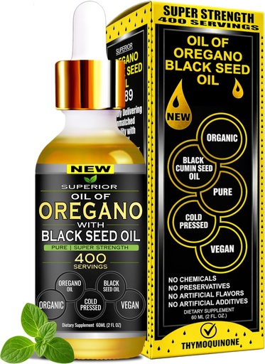 [BRSRABL4CIBWC3Y4] Oil Of Oregano With Black Seed Oil - 400 Servings, 2 in 1 Wild Organic Oregano Oil with Black Seed Oil for Immune & Digestive Support – Non-GMO, Gluten-Free Drops – Herbal Wellness Supplement