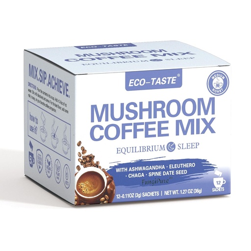 [BRSRAZD7A4NWC33L] ECO-TASTE Mushroom Coffee Mix, Designed for Balance with Ashwagandha, Eleuthero, Chaga, Spine date seed – 12 Sachets