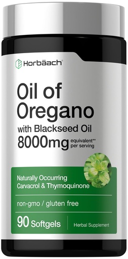 [BRSRGYL7OUCQA33O] Horbäach Oil of Oregano with Blackseed Oil Softgels | 90 Pills | Naturally Occurring Carvacrol & Thymoquinone | Non-GMO, Gluten Free Supplement