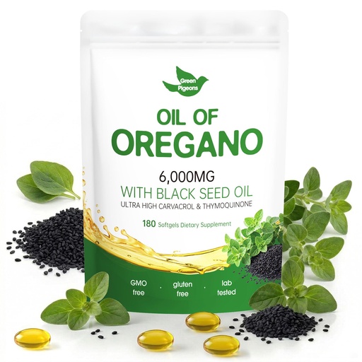 [BRSRGGANOR7BUDYU] Oil of Oregano with Black Seed Oil, 180 Count Oregano Oil Capsules with 4X Strength of Carvacrol and Thymoquinone, Non-GMO, Natural Herbal Health Supplement