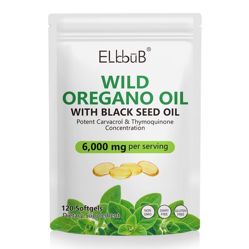 [BRSREFT5OIFWOCD4] ELBBUB Oil of Oregano with Black Seed Oil - 6000mg Oregano Oil + 200mg Black Seed Oil per Serving, High Carvacrol, Non-GMO, Gluten Free, Easy to Swallow Softgels, 120 Count