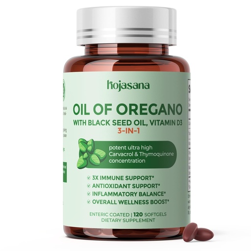 [BRSRGYIHDJ4AMADG] Oregano Oil with Black Seed Oil Vitamin D3, 3-in-1 Enteric Coated Softgels Oregano Herbal Supplement for Immune Support & Overall Welleness, 60-Day Supply