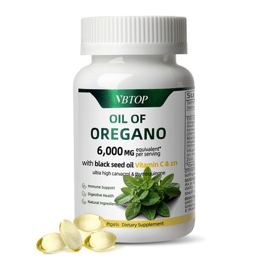 [BRSRECA2CR6WC2DB] Oregano Oil with Black Seed Oil, Vitamin C and Zinc, 4-in-1 formula Naturally Contains Carvacrol and Thymol, antioxidant and immune-boosting benefits and support digestion | Non-GMO | 90 Softgels