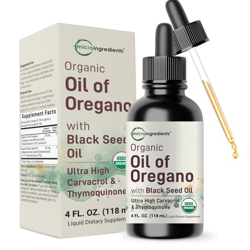 [BRSRAAL7BYHAMELJ] Organic Oil of Oregano with Black Seed Oil, 4 fl oz | 2-in-1 Dropper | High Potency Liquid Drops with Carvacrol & Thymoquinone | Natural Herbal Supplement | Vegan, Plant Based, Non-GMO