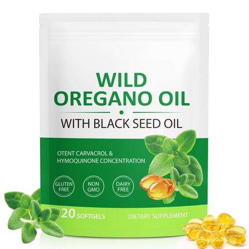 [BRSREYD2CEPA4FLB] Oregano Oil Softgels Organic, 2 in 1 Oil of Oregano with Black Seed Oil 120 Count, Oregano Oil Supplement Capsules, Organic Oil of Oregano Extract, Non-GMO, Gluten Free