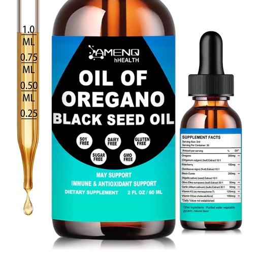 [BRSREBARA4FG223L] Oil of Oregano with Black Seed Oil, Premium Grade Oregano Oil Liquid Drops | Organic Oregano Oil 300mg Drops for Immune Digestive & Seasonal Health, Fast Absorption Liquid Oregano Oil for Women & Men