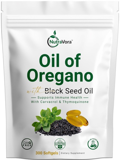 [BRSREBAHCR7Q4CT3] Oil of Oregano with Black Seed Oil Capsules – Natural Immune & Respiratory Support Supplement – High Potency with Carvacrol & Thymoquinone – Non-GMO, Gluten-Free, Lab Tested – 300 Softgels