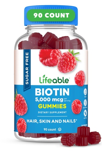 [BRSW2AAQPMIQ22TL] Lifeable Sugar Free Biotin Gummies | 5000mcg Vitamin B7 | Great Tasting Biotin Supplement | for Hair Growth, Skin and Nail Health | Hair Supplement for Women, Men, Adults | 90 Gummies