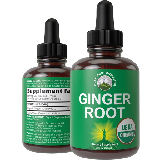 [BRSROZT6DJYGGFLH] USDA Organic Ginger Root Extract Liquid Drops. Zero Sugar, Non Bitter Vegan Ginger Oil Supplement for Immune, Digestive + Gut Support. High Bioavailability, Gluten Free for Women and Men. Take Orally