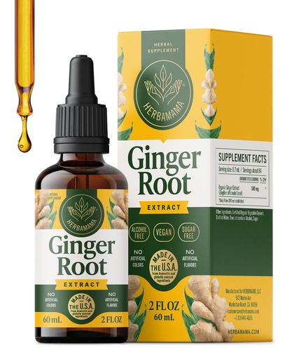 [BRSREEAFDN5RS3DA] HERBAMAMA Ginger Drops - Vegan Digestive Support & Overall Well-Being with Ginger Root Extract Tincture - Non-GMO, Alcohol & Sugar-Free Liquid Antioxidant Supplement, 28-Day Supply
