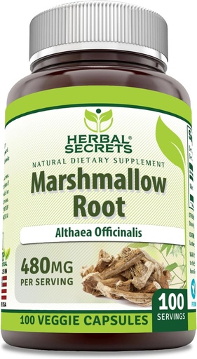[BRSW2BDQPMAWAELU] Herbal Secrets Marshmallow Extract Supplement | 480 Mg | 100 Veggie Capsules | Non-GMO | Gluten Free | Made in USA