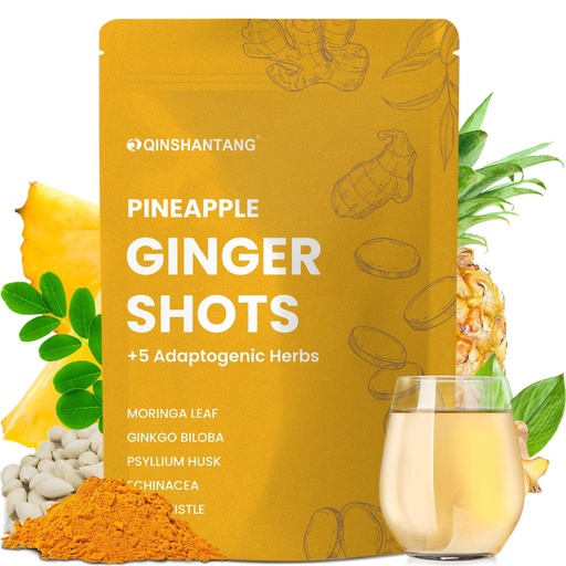 [BRSREGQ6OQOWY23H] Pineapple Ginger Shots, Ginger Powder | Turmeric Supplement, Magnesium, Vitamin C, D, B12 | Digestive Health & Antioxidant | Gluten Free, Non-GMO | 6.35 Oz, Spoon Provided