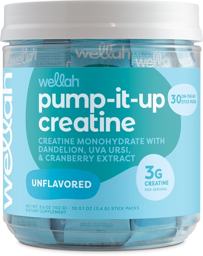 [BRSRECANOAIW2FDP] Wellah Creatine for Women (Unflavored) 30 Stick Packs - 3g of Creatine Monohydrate with Dandelion, Uva Ursi, & Cranberry Extract, to-Go Packets