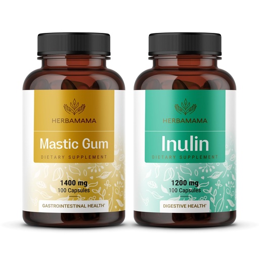 [BRSREYYPDJ5BAFLP] HERBAMAMA Mastic Gum and Inulin Kit - Bundle of Mastic Gum Capsules & Inulin Fiber Capsules - Vegan, Non-GMO, Gelatin-Free - 2 Pack