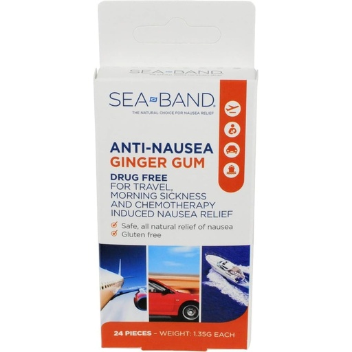 [BRSWIYQ7CYIAK33E] Sea-Band Anti-Nausea Ginger Gum For Motion & Morning Sickness, 24 Pieces
