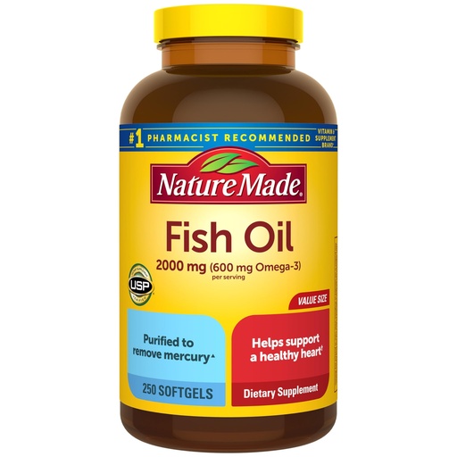 [BRSREAL4BYMRA3Y6] Nature Made Fish Oil Omega 3 Supplements, 2000mg Per Serving Softgels, Omega 3 Fish Oil for Healthy Heart Support, 250 Softgels, 125 Day Supply