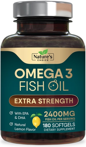 [BRSRO2QRAEFAGHIY] Omega 3 Fish Oil Supplements - 2400mg Fish Oil Per Serving - Triple Strength Omega-3 with Fatty Acids EPA & DHA - Natural Heart, Brain & Immune Support - Wild Caught, Bottled in USA - 180 Softgels