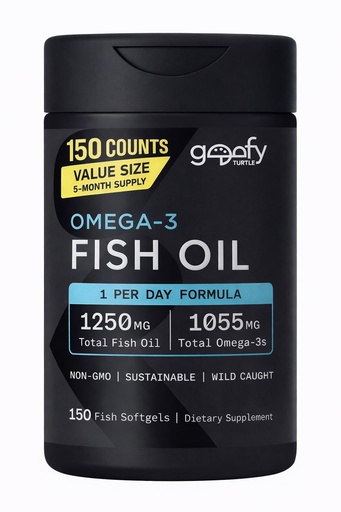 [BRSRGGARAEDWKDTA] Sports Omega-3 Fish Oil, Triple Strength, (150 Counts) Burp-Less Formula, 1250 mg Fish Oil, 1055mg Omega 3, 1 Softgel per Day