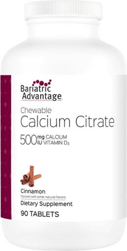 [BRSWG2Y2CB5QA3DV] Bariatric Advantage Calcium Citrate Chewable 500mg with Vitamin D3 for Bariatric Surgery Patients Including Gastric Bypass and Sleeve Gastrectomy, Low Sugar - Cinnamon Flavor, 90 Count
