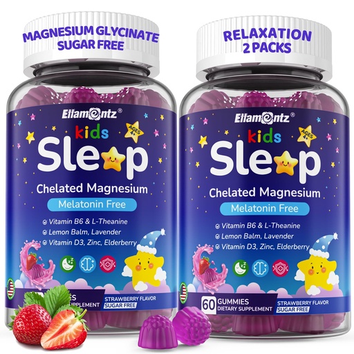[BRSREZT2CUPWKELG] Kids Sleep Gummies, NO Melatonin Sleep Aid Gummies w/ Magnesium Glycinate, Magnesium Malate, L-Theanine, Lavender, B6, Zinc, D3K2 for Restful Sleep, Relax Brain & Muscle, Immune Support, Non-GMO 2Pack