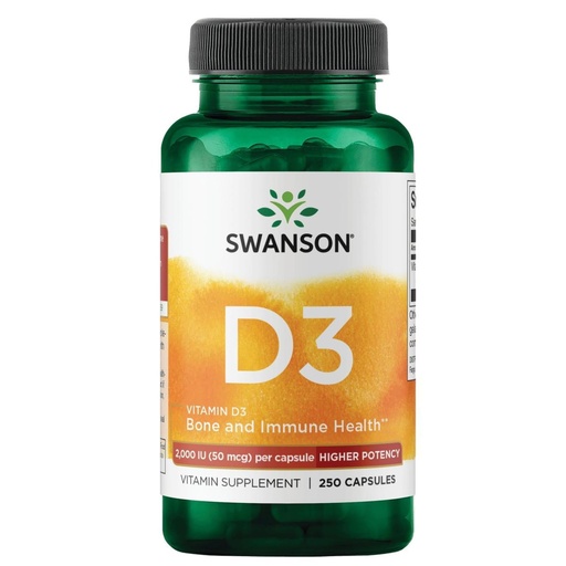 [BRSWIYYZAIFAOCDE] Swanson Higher Potency Vitamin D-3 2000 Iu - Sunshine Vitamin Bone, Immune Support (50 mcg) 250 Capsules