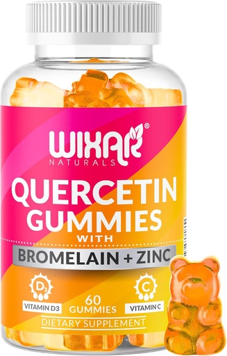 [BRSW2HAZCMGQOE3L] Quercetin Gummies - Quercetin 500mg with Bromelain, Zinc, Vitamin C&D3 - Quercetin Gummy Supplements for Immune Support and Allergy - Immunity Booster Vitamins Supplement – 60 Chewable