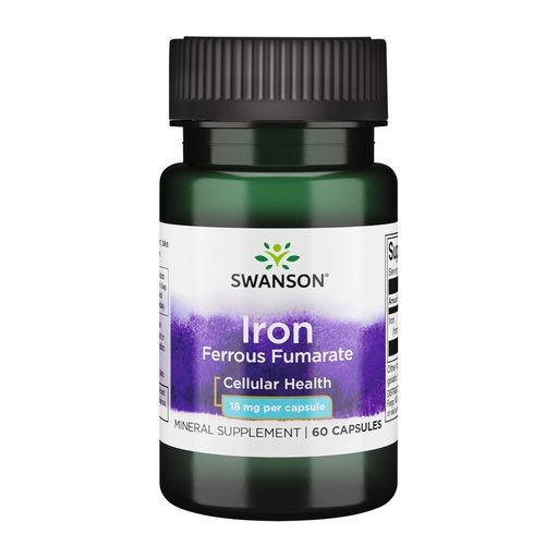 [BRSWIG3ZCAFR6YAZ] Swanson Iron (Ferrous Fumarate) - Mineral Supplement Promoting Energy Support - High-Concentration Formula Assists in Oxygen Delivery & Fatty Acid Metabolism - (60 Capsules, 18mg Each) (1 Pack)