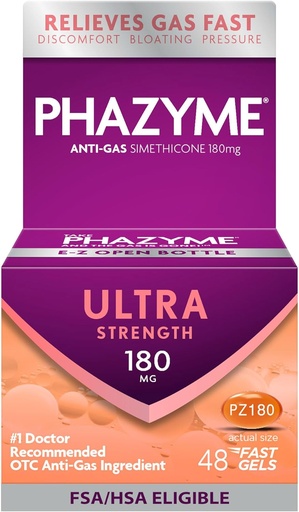 [BRSWKFA3DEIBQYLC] Phazyme Gass Relief, Ultra Styrke Gass og Bloating Relief for voksne, 180 mg Simetikon Fast Gels, 48 greve