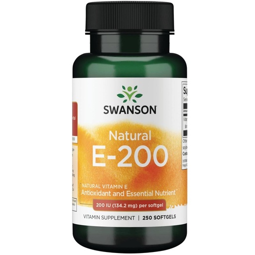 [BRSWIYT7PMORQDD4] Swanson Natural Vitamin E Heart Health and Tissue Protection Supplement for Adults Seeking Antioxidant Support - 200 IU (134.2 mg) (250 Softgels)