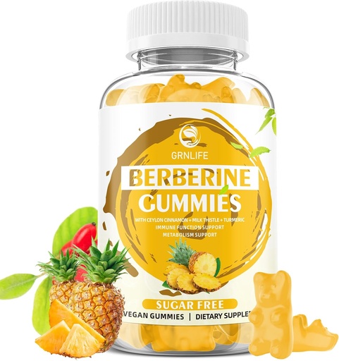 [BRSROBI5CUFAMFLF] Berberine Gummies with Ceylon Cinnamon 1500mg High Potency Berberine HCL Supplement for Immune and Metabolism Support, Sugar Free, Pineapple Flavor - 60 Count
