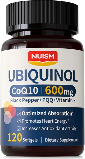 [BRSRECYYBV5QKETD] CoQ10 600mg Softgels,Ubiquinol Q10 Coenzyme Supplement,Coq 10 600mg Vitamins Maximum Absorption,Antioxidant Support for Heart Health & Energy