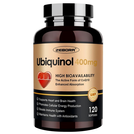 [BRSRAHY2CQMBS3T7] ZEBORA Ubiquinol CoQ10 400mg Softgels with Vitamin C & Vitamin E & Selenium, Max-Absorption, 4-in-1 Powerful Antioxidant, Supports Heart Health & Energy-Production,120 Softgels