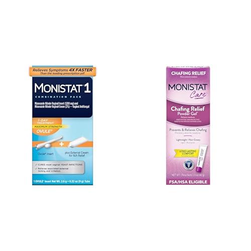 [BRSREAYZC4AQ2D3X] Monistat 1 Day Yeast Infection Treatment for Women, 1 Miconazole Ovule Insert & External Monistat Anti-Itch Cream Bundle + Monistat Chafing Relief Powder Gel, 1.5 Oz, 1 Pack