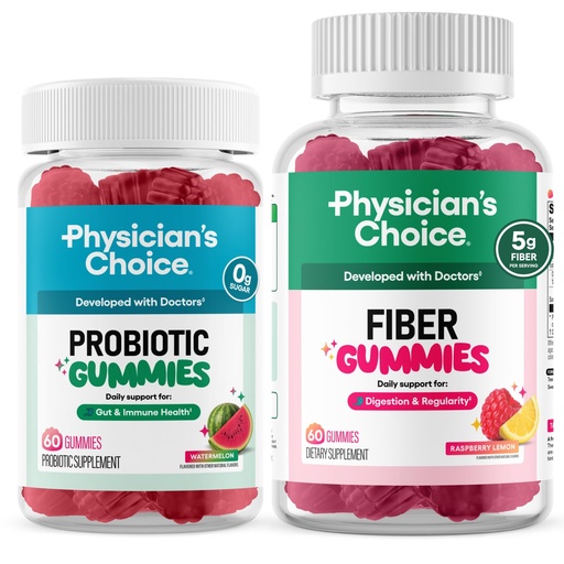 [BRSRGBICO4BB6DLF] Physician's CHOICE Gut Gummy Bundle: Probiotic Gummies + Fiber Gummies - No Sugar Added & Vegan - Supports Digestive Health & Regularity for Women and Men