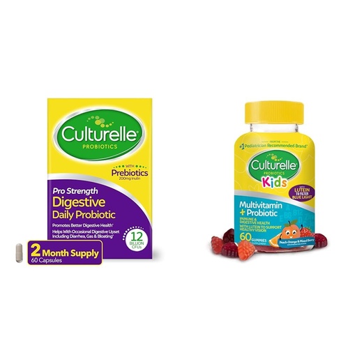 [BRSRAYYYAF6QY3D5] Culturelle Pro Strength Daily Probiotic Digestive Health Capsules 60 Count Kids Probiotic Gummies Peach-Orange & Mixed Berry 60 Count