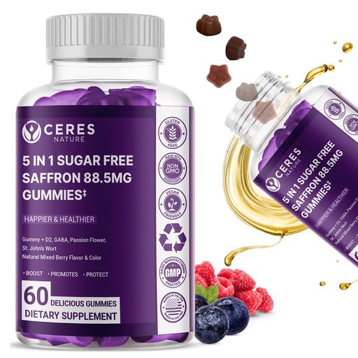 [BRSRMZI2AQPAMELG] Premium Saffron Extract 88.5mg** Gummy - Appetite Control, Eye Support, Boost Energy & Heart Health NON-GMO – Gluten Free – Vegan Friendly- Sugar-Free Antioxidant Boost - Premium Quality - 60 Gummies