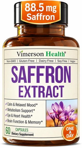 [BRSRMBI2OUORYA3X] Pure Saffron Extract 88.5mg for Mood Support and Eye Health – Third Party Tested (Azafran) Saffron Supplements for Women & Men – Vegan + Non-GMO – 60 Capsules – 2 Months Supply