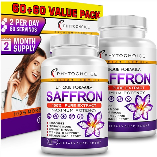 [BRSREZIDPMBWGHTU] Saffron Supplements - 100% Pure Saffron Extract Capsules - Boost Energy & Mood, Support Eye & Heart Health, Focus, Vision - Pure Saffron Extract 88.5 mg - Made in USA for Women & Men - 120 Capsules