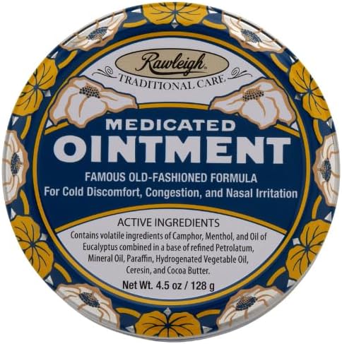 [BRSROEACAEHQAHYY] Rawleigh Medicated Ointment: 4.5 oz Blue Tin, Adults & Kids: Topical Chest Rub for Cold, Nasal Congestion, Minor Aches and Pain, with Camphor, Menthol & Eucalyptus, Non-Greasy Formula - Pack of 1