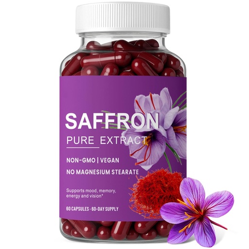 [BRSREHQYOQCQKHQ6] Saffron Supplement Capsules - 88.5mg Pure Saffron Extract for Mood Balance, Uplifted Mood, Vision & Immune Support, 60 Capsules