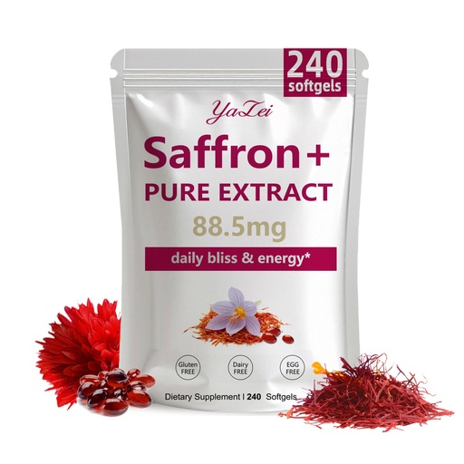 [BRSREBL5CABGCALV] Saffron Extract Supplements 88.5mg,240 Softgels, 4 Month Supply- Boost Energy & Mood, Support Eye & Heart Health- Vegan, Gluten Free